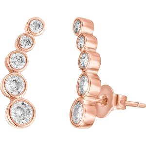 PAVOI 14K Gold Plated Sterling Silver Post Cubic Zirconia Ear Crawler Earrings – Tiny Faux Diamond Sterling Silver Post Ear Climber Fashion Earrings for Women(Rose Gold)