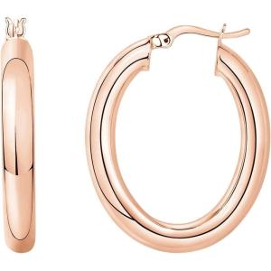 PAVOI 14K Gold Plated Sterling Silver Post Monet Oval Chunky Lightweight Hoop Earrings for Women(Rose)