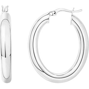 PAVOI 14K Gold Plated Sterling Silver Post Monet Oval Chunky Lightweight Hoop Earrings for Women(White)