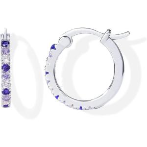 PAVOI 18K Gold Plated 925 Sterling Silver Post Cubic Zirconia Hoop Earrings for Women | Colored Cubic Zirconia Hoops | Green, Purple Ombre, Black 15mm Earrings(White Gold)