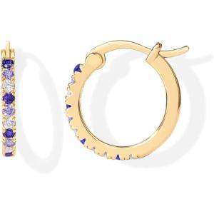 PAVOI 18K Gold Plated 925 Sterling Silver Post Cubic Zirconia Hoop Earrings for Women | Colored Cubic Zirconia Hoops | Green, Purple Ombre, Black 15mm Earrings(Yellow Gold)