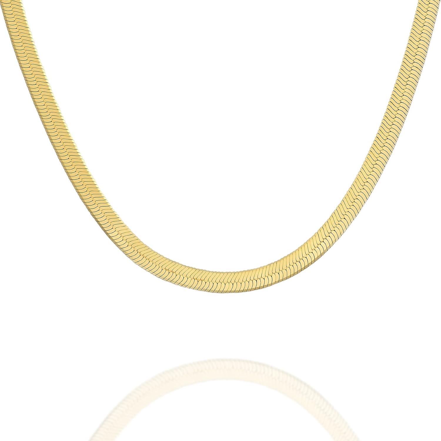 imagePAVOI 22K Gold Plated Chain Necklace For Women Italian Solid 925 Sterling Silver Necklace for Men Cuban Link Rope Snake ampamp Rope DiamondCut Herringbone Trendy Unisex JewelryYellow Gold