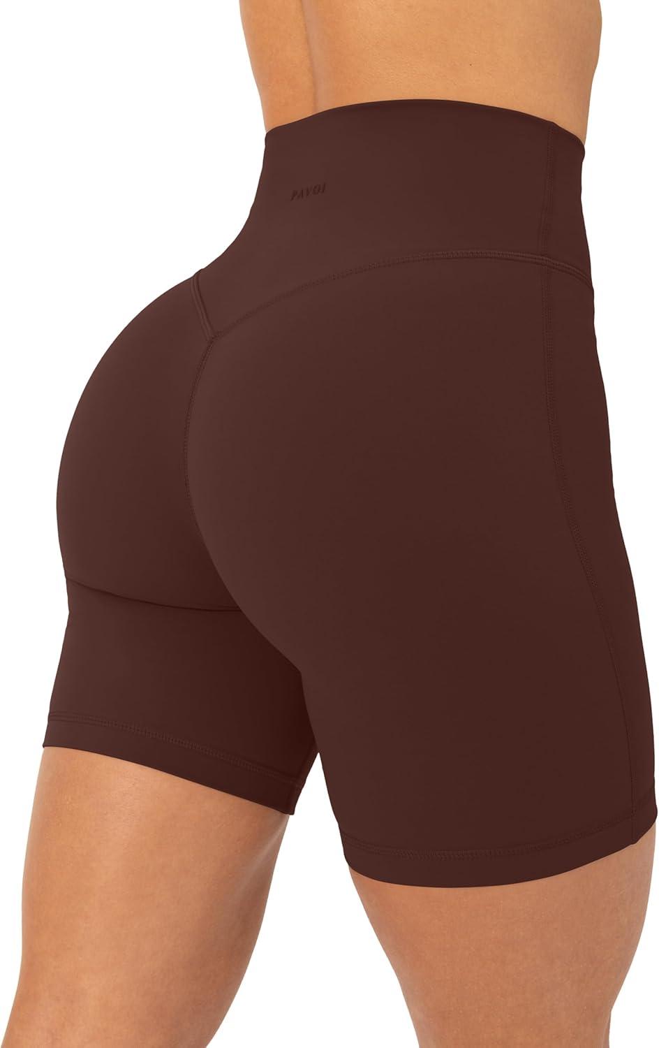 image:imagePAVOI ACTIVE Yoga Shorts for Women High Waisted Gym Shorts Buttery Soft Biker Workout Shorts 4 amp 6 Compression FitCocoa