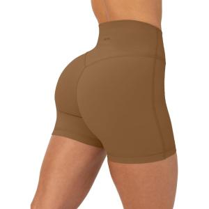 PAVOI ACTIVE Yoga Shorts for Women High Waisted Gym Shorts Buttery Soft Biker Workout Shorts 4″ & 6″ Compression Fit(Cafe)