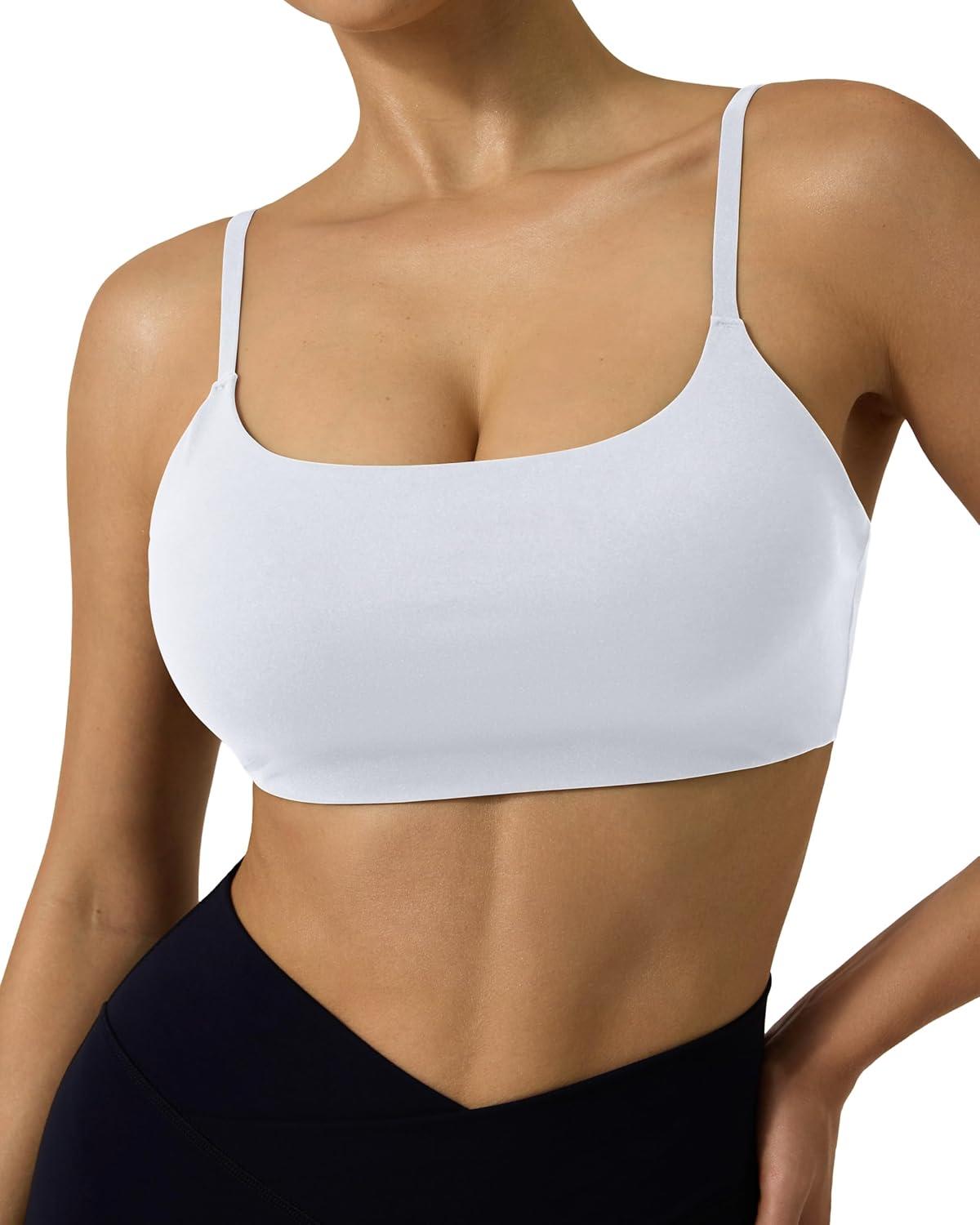 image:imagePAVOI ACTIVE Low Square Neck Sports Bra Adjustable Thin Straps Workout Square Neck Bra for Women Removable Pads FlexFlowWhite