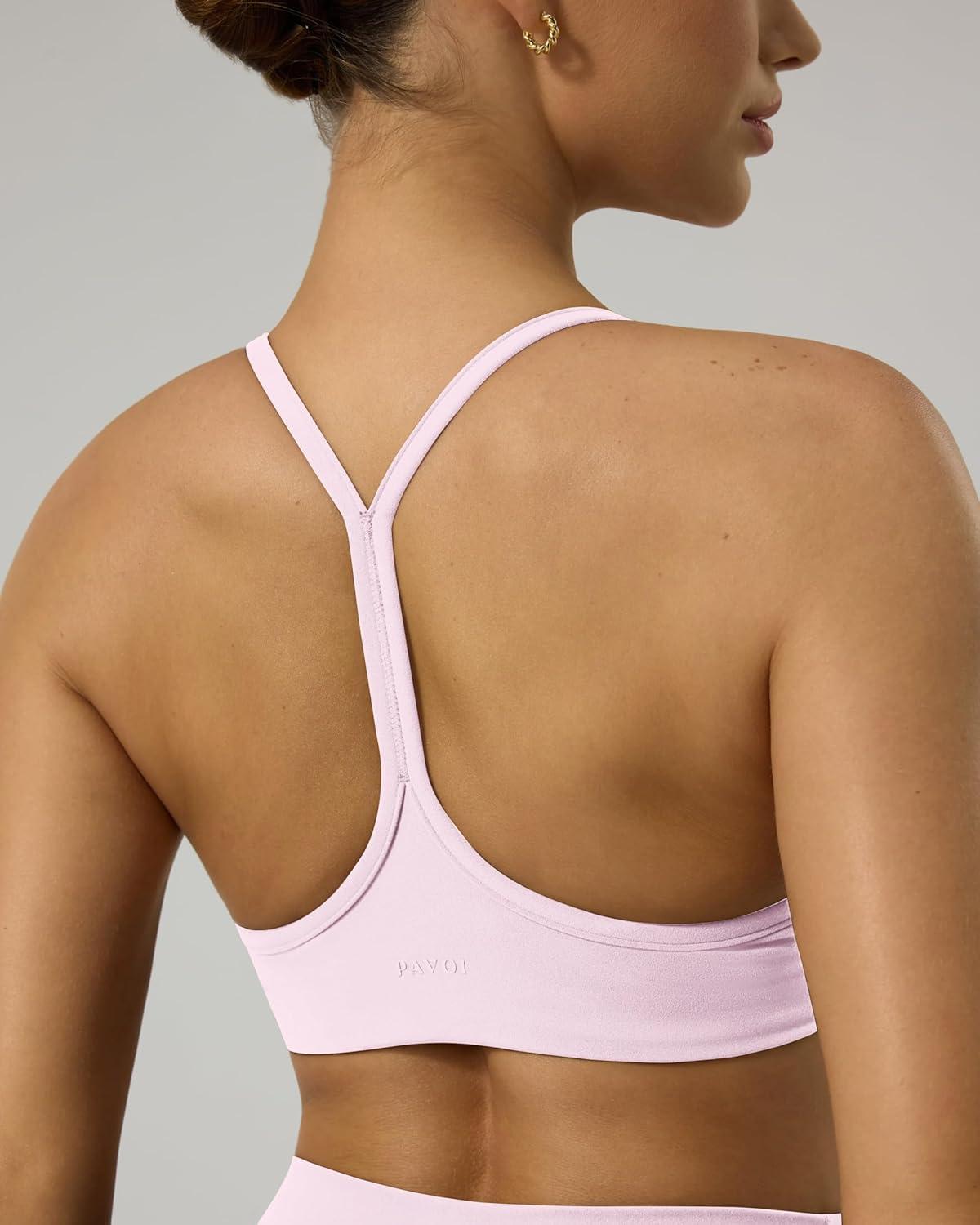 image:imagePAVOI ACTIVE Yoga Racerback Bras for Women Buttery Soft Low Support Scoop Neck YBack Thin Strap Sports Bra FlexFlowBlossom Pink