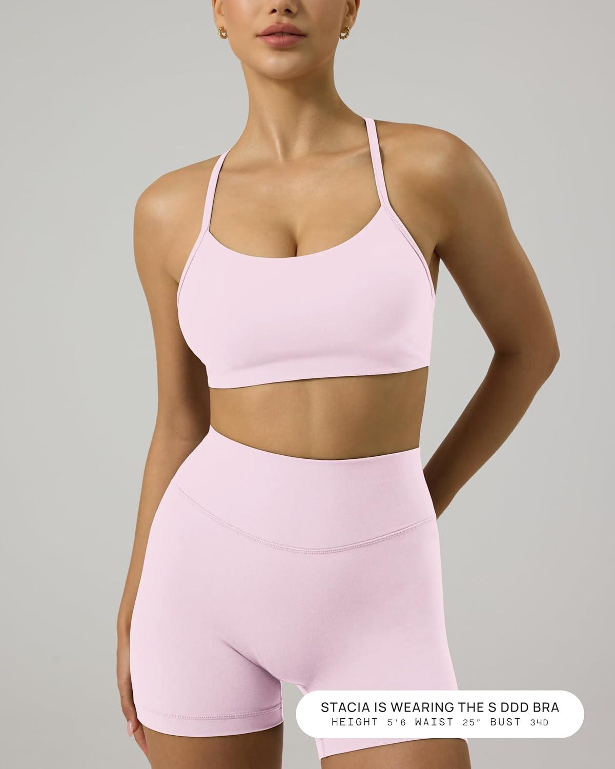 image:imagePAVOI ACTIVE Yoga Racerback Bras for Women Buttery Soft Low Support Scoop Neck YBack Thin Strap Sports Bra FlexFlowBlossom Pink