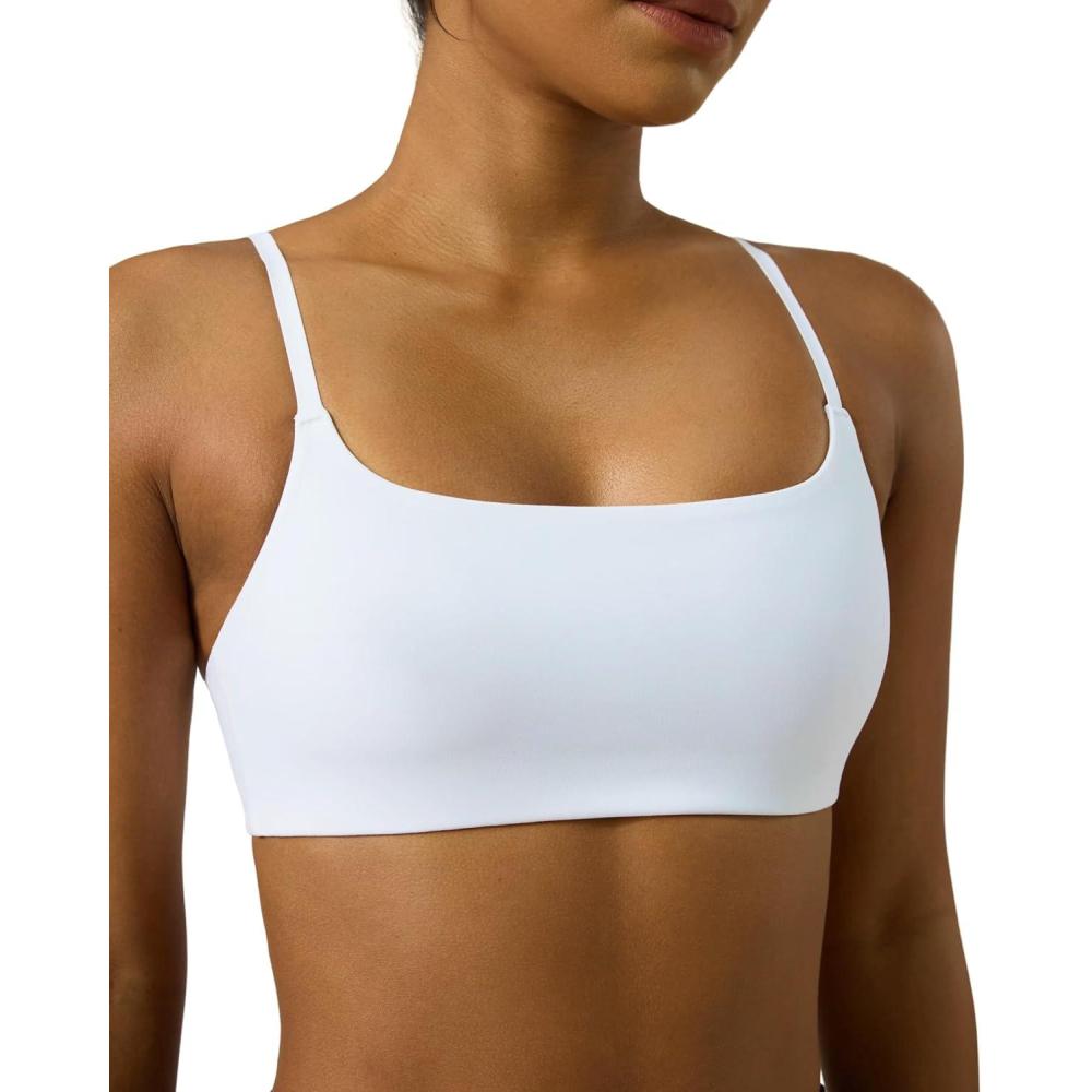 image:imagePAVOI ACTIVE Low Square Neck Sports Bra Adjustable Thin Straps Workout Square Neck Bra for Women Removable Pads FlexFlowWhite