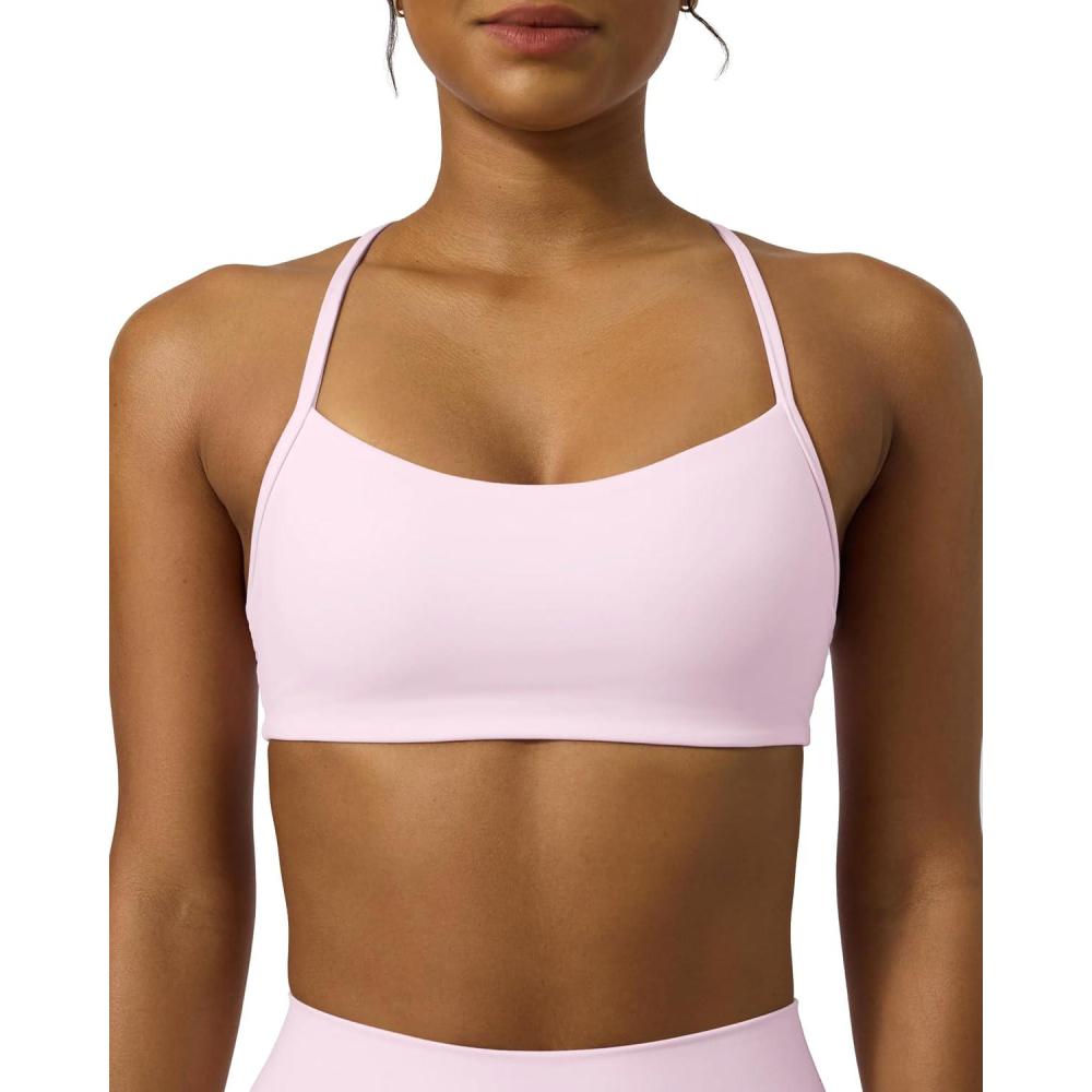 image:imagePAVOI ACTIVE Yoga Racerback Bras for Women Buttery Soft Low Support Scoop Neck YBack Thin Strap Sports Bra FlexFlowBlossom Pink