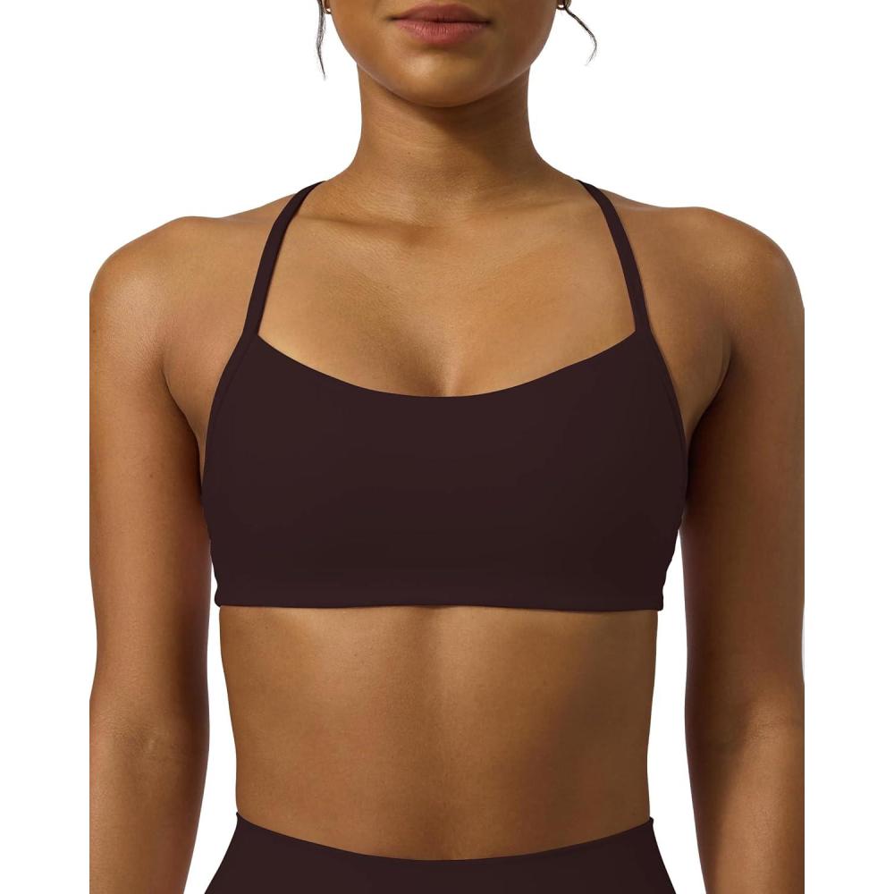 image:imagePAVOI ACTIVE Yoga Racerback Bras for Women  Buttery Soft Low Support Scoop Neck YBack Thin Strap Sports Bra  FlexFlowEspresso