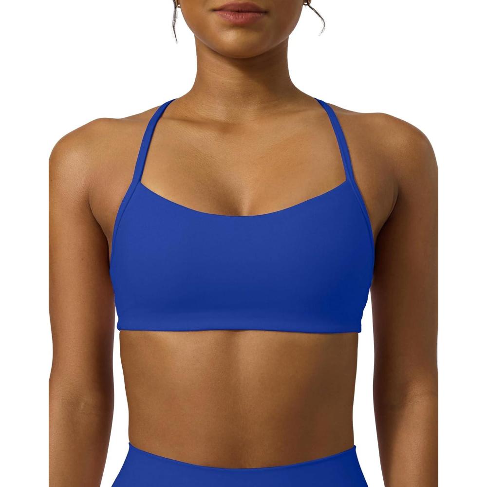 image:imagePAVOI ACTIVE Yoga Racerback Bras for Women Buttery Soft Low Support Scoop Neck YBack Thin Strap Sports Bra FlexFlowRoyal Blue
