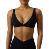 PAVOI ACTIVE Deep V Neck Sports Bra for Women – Low Coverage Open Back V Plunge Low Cut Workout Bra Removable Pads – FlexFlow(Black)