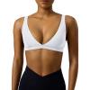 PAVOI ACTIVE Deep V Neck Sports Bra for Women – Low Coverage Open Back V Plunge Low Cut Workout Bra Removable Pads – FlexFlow(White)