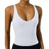 PAVOI ACTIVE Sports V Neck Tank Top for Women – Low V Front & Back Mid Support Cropped Tight Tank with Shelf Bra – FlexFlow(White)