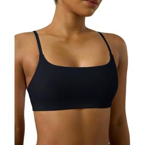 PAVOI ACTIVE Low Square Neck Sports Bra – Adjustable Thin Straps Workout Square Neck Bra for Women Removable Pads – FlexFlow(Black)