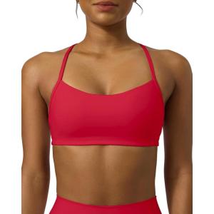 PAVOI ACTIVE Yoga Racerback Bras for Women – Buttery Soft Low Support Scoop Neck Y-Back Thin Strap Sports Bra – FlexFlow(Chilli Red)