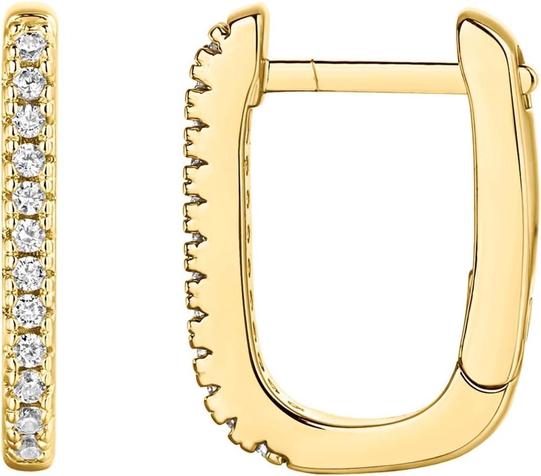 image:imagePAVOI 14K Gold Plated 925 Sterling Silver Cubic Zirconia Huggie Earrings UShaped Snake Solitaire Small Round Huggie Stud Fashion Hoop Earrings for WomenYellow Gold