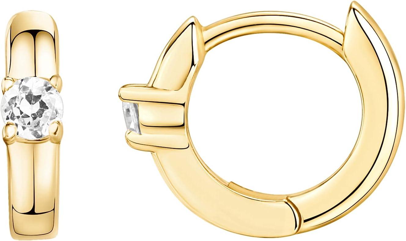 image:imagePAVOI 14K Gold Plated 925 Sterling Silver Cubic Zirconia Huggie Earrings UShaped Snake Solitaire Small Round Huggie Stud Fashion Hoop Earrings for WomenYellow Gold
