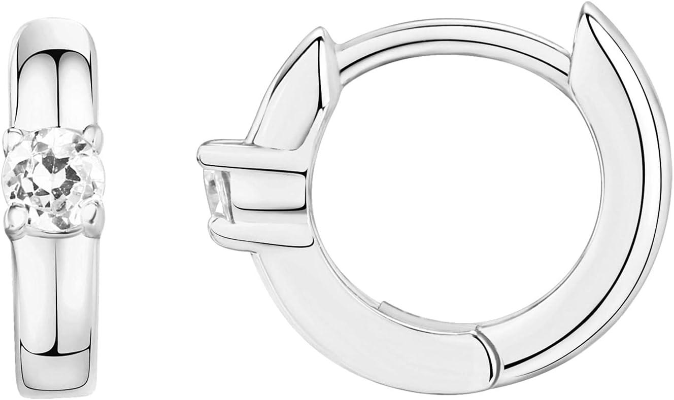 image:imagePAVOI 14K Gold Plated 925 Sterling Silver Cubic Zirconia Huggie Earrings UShaped Snake Solitaire Small Round Huggie Stud Fashion Hoop Earrings for WomenWhite Gold
