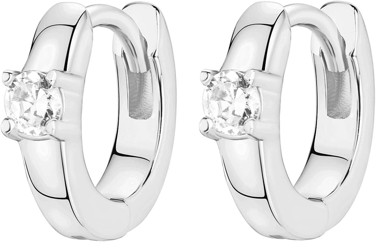 image:imagePAVOI 14K Gold Plated 925 Sterling Silver Cubic Zirconia Huggie Earrings UShaped Snake Solitaire Small Round Huggie Stud Fashion Hoop Earrings for WomenWhite Gold