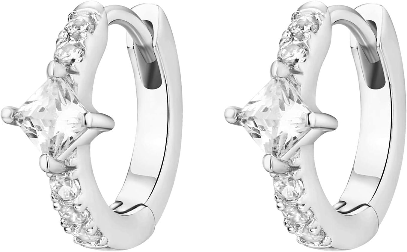 image:imagePAVOI 14K Gold Plated 925 Sterling Silver Cubic Zirconia Huggie Earrings UShaped Snake Solitaire Small Round Huggie Stud Fashion Hoop Earrings for WomenWhite Gold