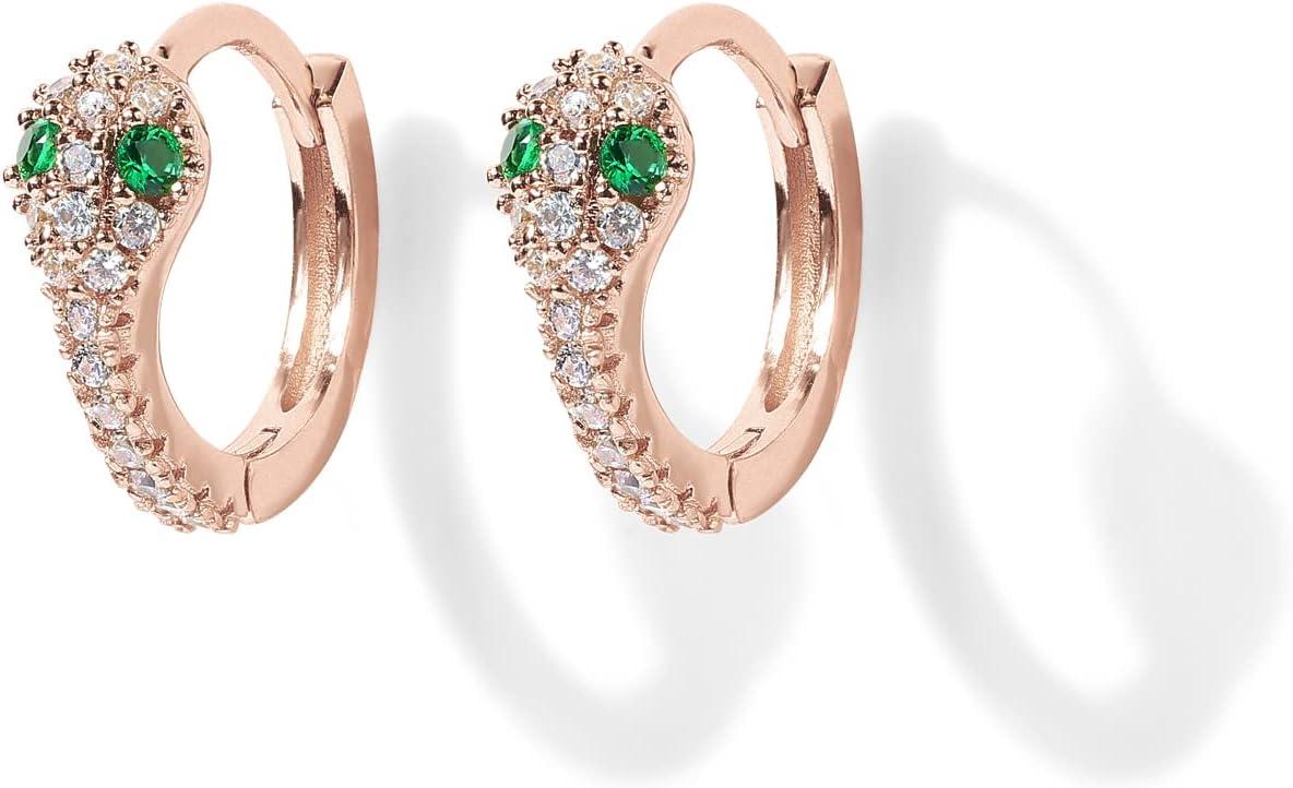 image:imagePAVOI 14K Gold Plated 925 Sterling Silver Cubic Zirconia Huggie Earrings UShaped Snake Solitaire Small Round Huggie Stud Fashion Hoop Earrings for WomenRose Gold