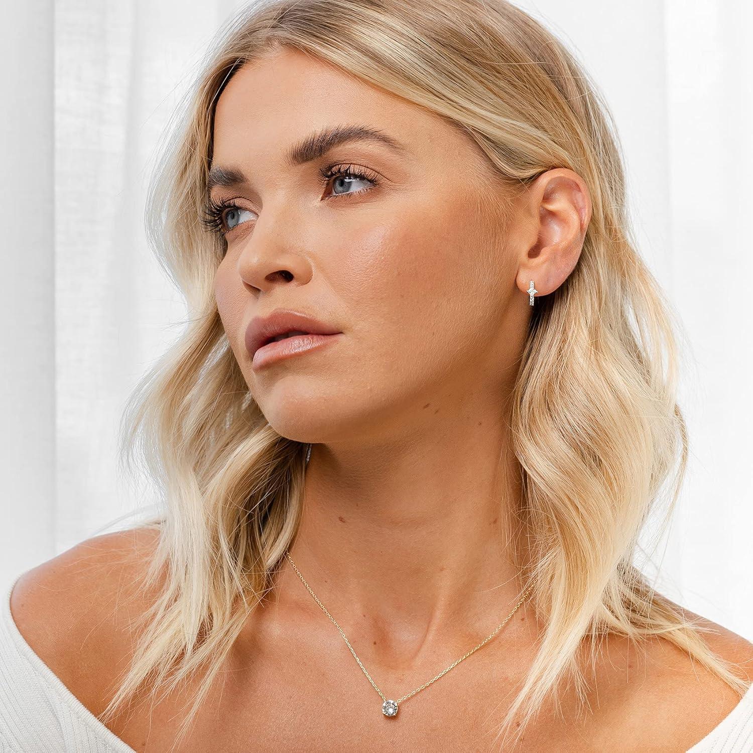 image:imagePAVOI 14K Gold Plated 925 Sterling Silver Cubic Zirconia Huggie Earrings UShaped Snake Solitaire Small Round Huggie Stud Fashion Hoop Earrings for WomenWhite Gold