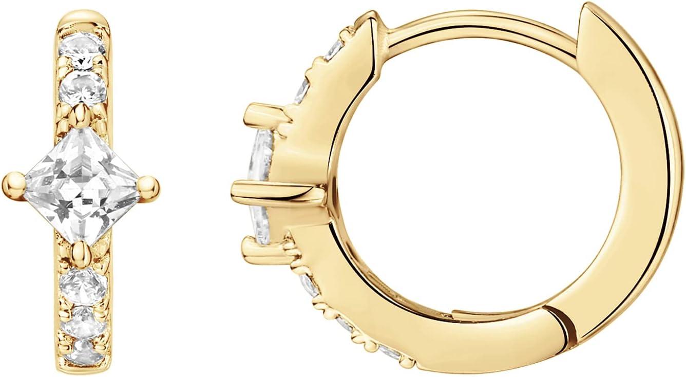 image:imagePAVOI 14K Gold Plated 925 Sterling Silver Cubic Zirconia Huggie Earrings UShaped Snake Solitaire Small Round Huggie Stud Fashion Hoop Earrings for WomenYellow Gold