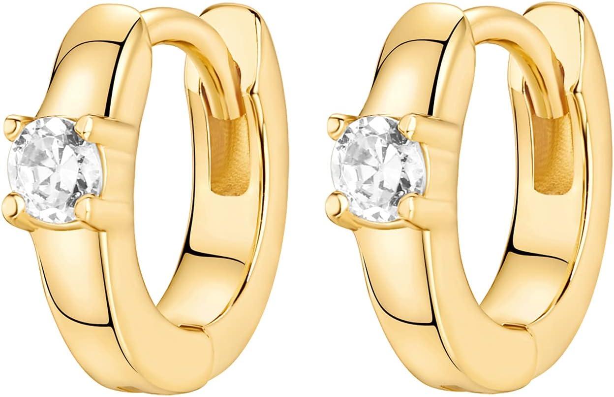 image:imagePAVOI 14K Gold Plated 925 Sterling Silver Cubic Zirconia Huggie Earrings UShaped Snake Solitaire Small Round Huggie Stud Fashion Hoop Earrings for WomenYellow Gold