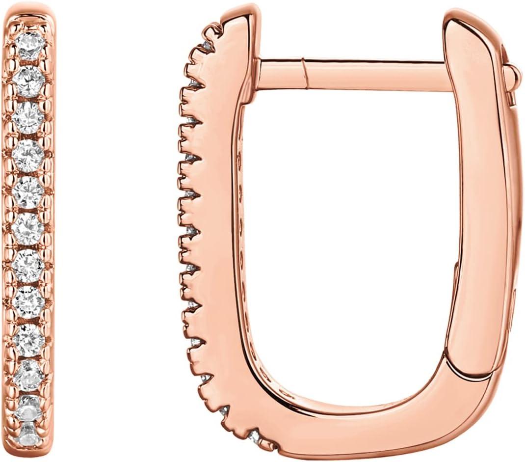 image:imagePAVOI 14K Gold Plated 925 Sterling Silver Cubic Zirconia Huggie Earrings UShaped Snake Solitaire Small Round Huggie Stud Fashion Hoop Earrings for WomenRose Gold