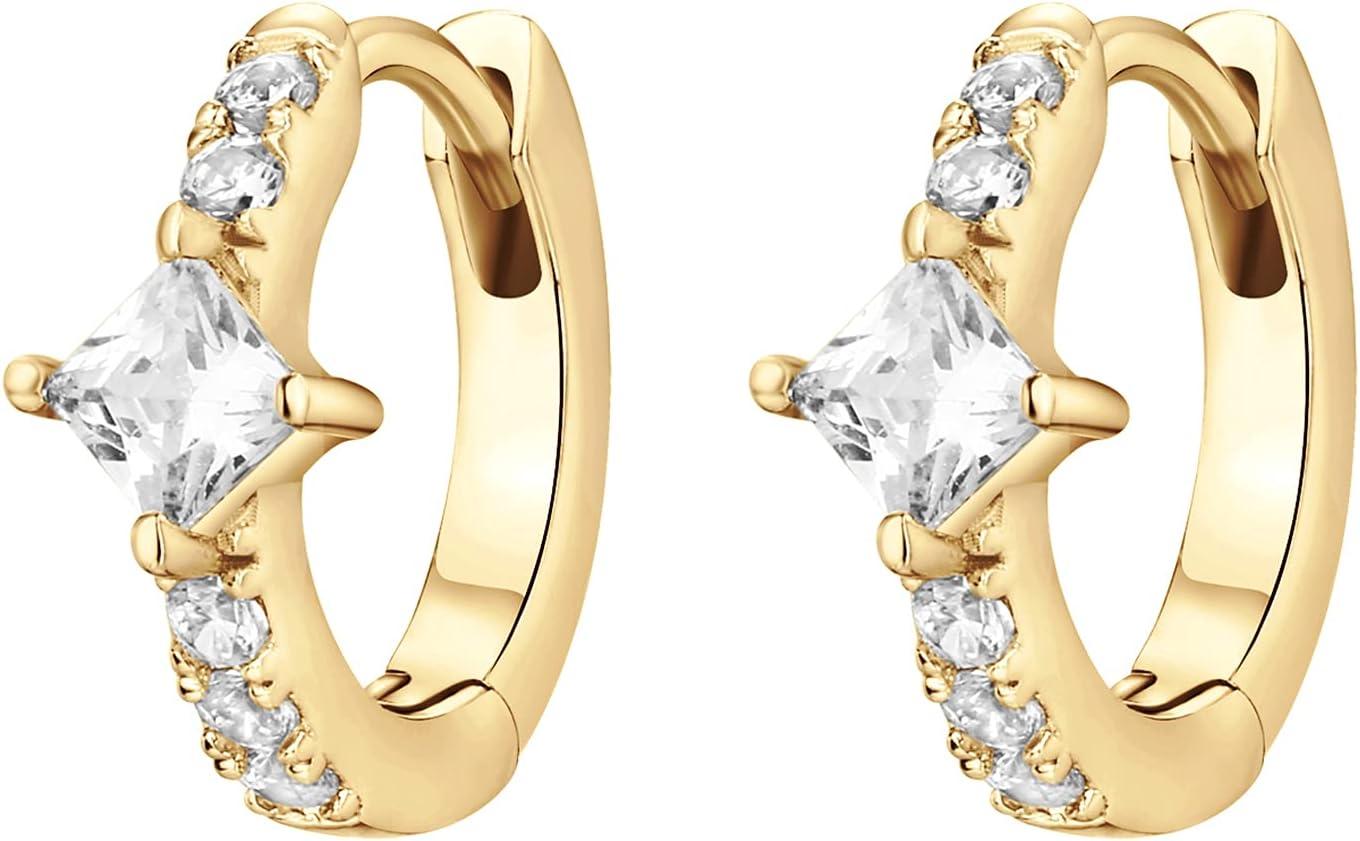image:imagePAVOI 14K Gold Plated 925 Sterling Silver Cubic Zirconia Huggie Earrings UShaped Snake Solitaire Small Round Huggie Stud Fashion Hoop Earrings for WomenYellow Gold