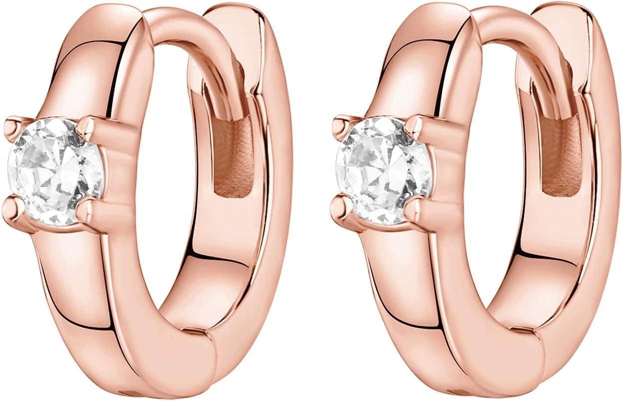 image:imagePAVOI 14K Gold Plated 925 Sterling Silver Cubic Zirconia Huggie Earrings UShaped Snake Solitaire Small Round Huggie Stud Fashion Hoop Earrings for WomenRose Gold