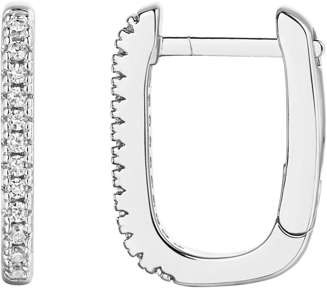 image:imagePAVOI 14K Gold Plated 925 Sterling Silver Cubic Zirconia Huggie Earrings UShaped Snake Solitaire Small Round Huggie Stud Fashion Hoop Earrings for WomenWhite Gold