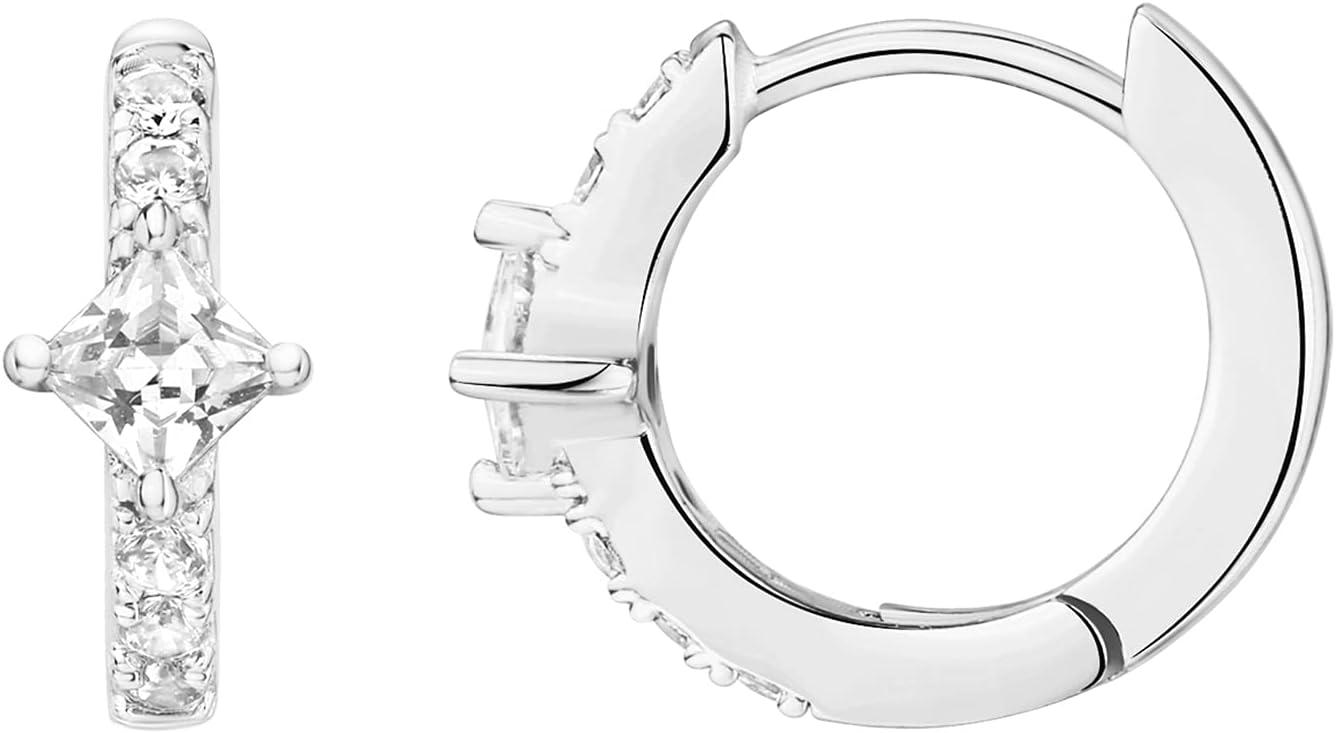 image:imagePAVOI 14K Gold Plated 925 Sterling Silver Cubic Zirconia Huggie Earrings UShaped Snake Solitaire Small Round Huggie Stud Fashion Hoop Earrings for WomenWhite Gold