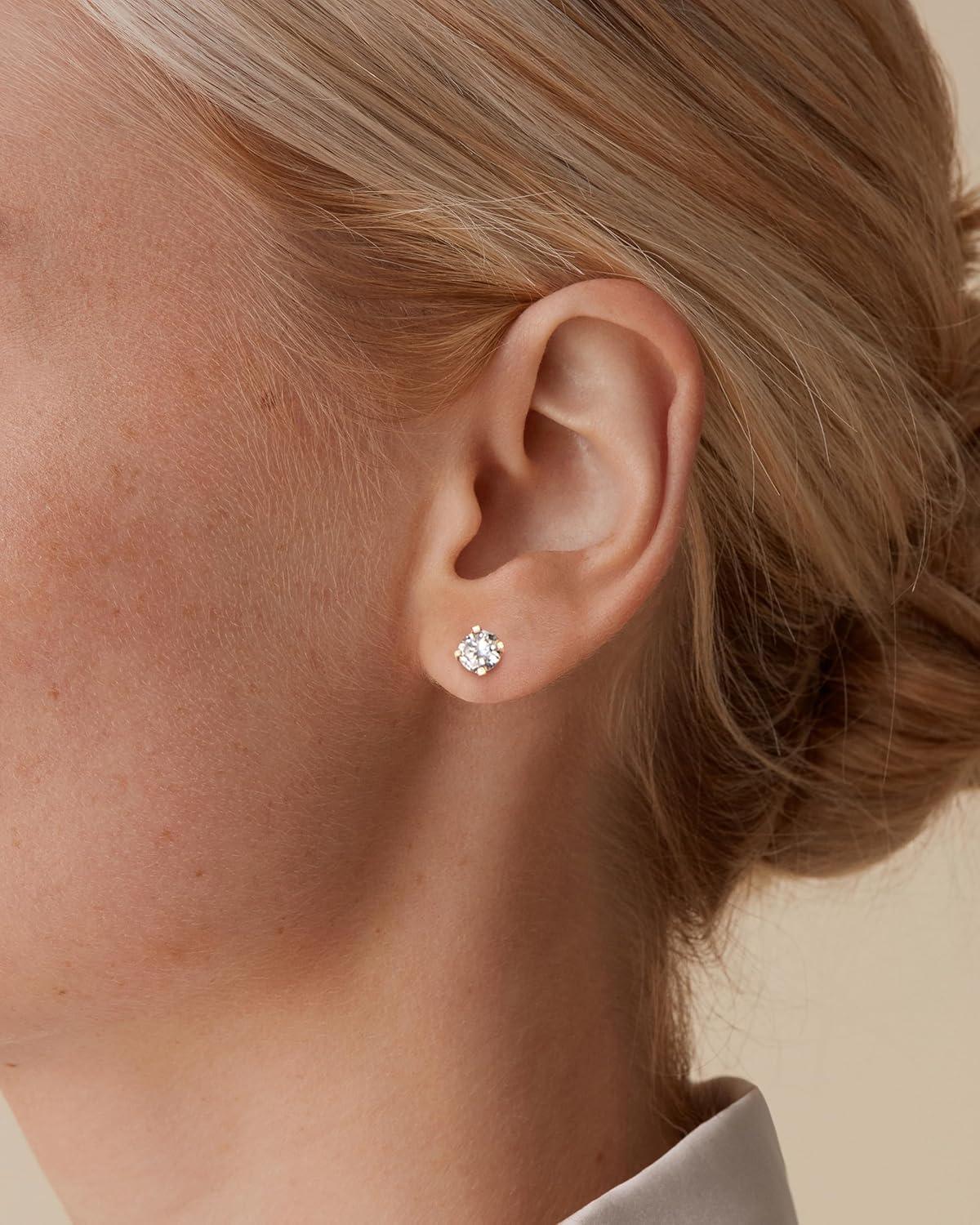 image:imagePAVOI 14K Real Gold Studs Moissanite Earrings for Women 024 Carat Round Lab Created Moissanite Stone Solid Gold Stud Earrings Men24CTPair 7mm