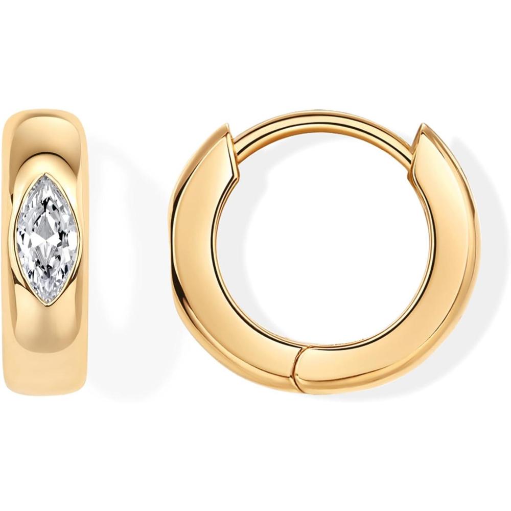 image:imagePAVOI 14K Gold Plated 925 Sterling Silver Cubic Zirconia Huggie Earrings UShaped Snake Solitaire Small Round Huggie Stud Fashion Hoop Earrings for WomenYellow Gold