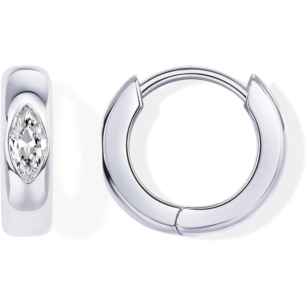 image:imagePAVOI 14K Gold Plated 925 Sterling Silver Cubic Zirconia Huggie Earrings UShaped Snake Solitaire Small Round Huggie Stud Fashion Hoop Earrings for WomenWhite Gold