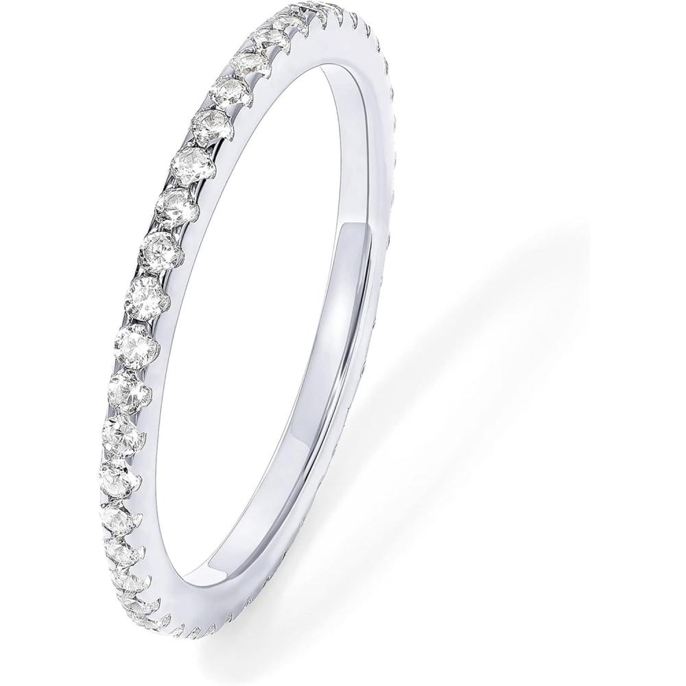 image:imagePAVOI 14K Gold Plated Solid 925 Sterling Silver CZ Simulated Diamond Stackable Ring Eternity Bands for Women1Pack White Gold