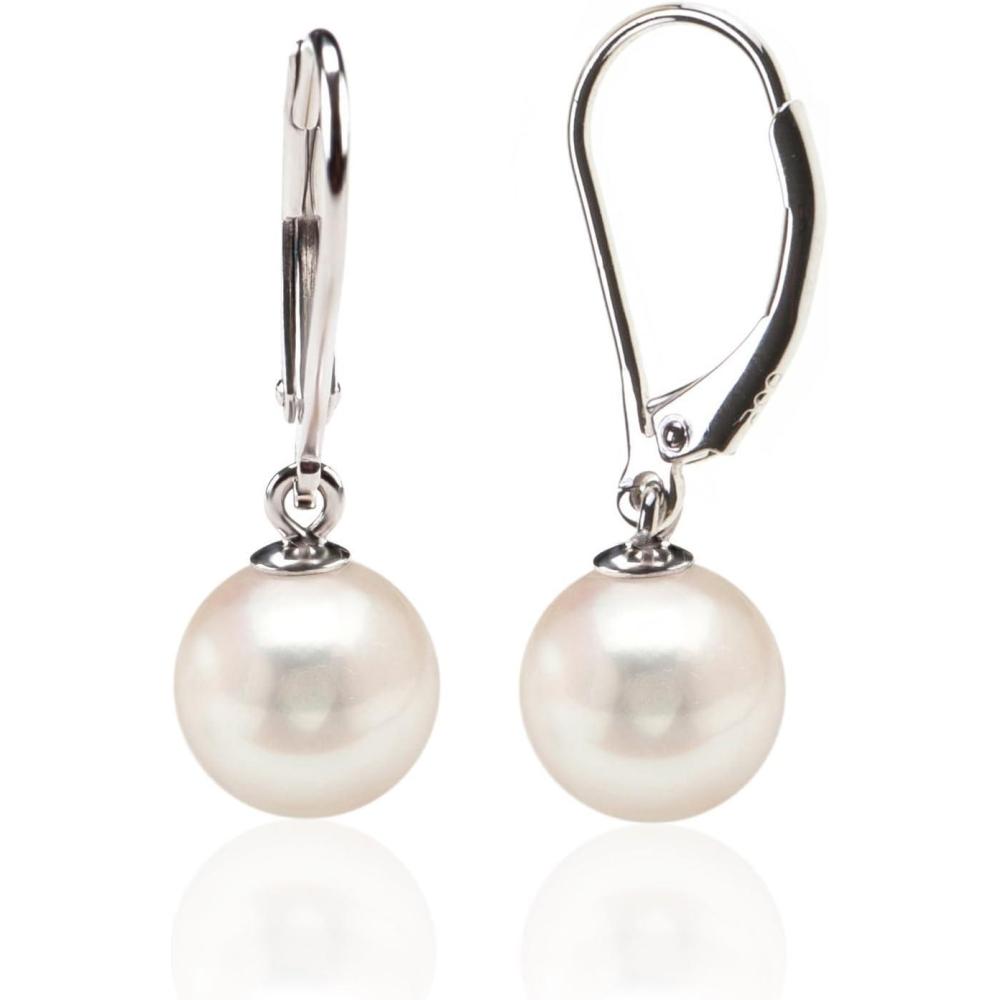 image:imagePAVOI Rhodium Plated 925 Sterling Silver Simulated Shell Pearl Earrings Leverback Dangle Studs6mm
