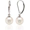 PAVOI Rhodium Plated 925 Sterling Silver Simulated Shell Pearl Earrings Leverback Dangle Studs(6mm)