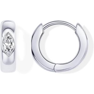 PAVOI 14K Gold Plated 925 Sterling Silver Cubic Zirconia Huggie Earrings | U-Shaped Snake Solitaire Small Round Huggie Stud Fashion Hoop Earrings for Women(White Gold)