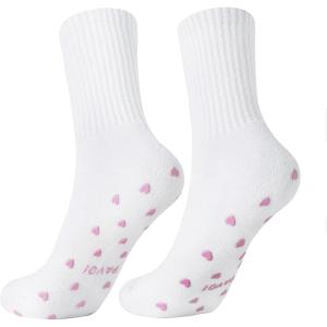 PAVOI ACTIVE Pilates Socks with Grips for Women – One Size Non Slip Quarter-Crew Grip Socks for Yoga, Barre – Bamboo Blend(Heart)