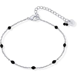 PAVOI 14K Gold Plated Enamel Beaded Bracelets for Women – Colorful Dainty Bead Bracelet – Boho Festival Black, Green, Pink, Turquoise, White Jewelry Gifts(Black)