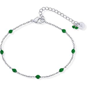 PAVOI 14K Gold Plated Enamel Beaded Bracelets for Women – Colorful Dainty Bead Bracelet – Boho Festival Black, Green, Pink, Turquoise, White Jewelry Gifts(Green)