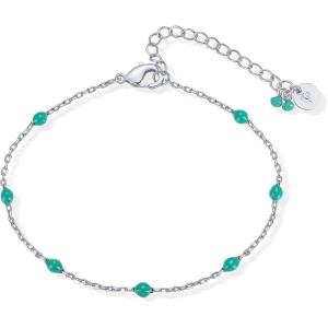 PAVOI 14K Gold Plated Enamel Beaded Bracelets for Women – Colorful Dainty Bead Bracelet – Boho Festival Black, Green, Pink, Turquoise, White Jewelry Gifts(Turquoise)