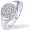 PAVOI 14K Gold Plated Signet Pinky Ring 2.1mm Thin Band, Round Cubic Zirconia, Women’s Jewelry(White Gold)