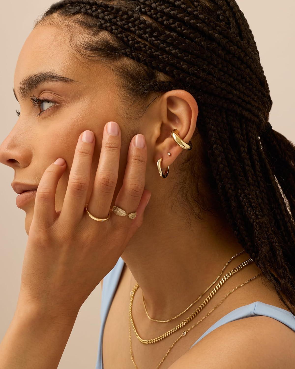 image:imagePAVOI 14K Gold Plated Chunky Tubular Hinged Earscape Ear Cuffs for Women Statement Earring PairPlain