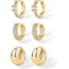 PAVOI 18K Gold Plated 925 Sterling Silver Posts Three Pairs Huggie Hoop Earrings for Women – Triple Gold Hoop Earring Pack with Cubic Zirconia – Chunky Dome Pave Huggie Piercing Statement Jewelry Set(Yellow Gold)