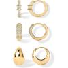 PAVOI 18K Gold Plated 925 Sterling Silver Posts Three Pairs Huggie Hoop Earrings for Women – Triple Gold Hoop Earring Pack with Cubic Zirconia – Chunky Dome Pave Huggie Piercing Statement Jewelry Set(Yellow Gold)