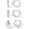PAVOI 18K Gold Plated 925 Sterling Silver Posts Three Pairs Huggie Hoop Earrings for Women – Triple Gold Hoop Earring Pack with Cubic Zirconia – Chunky Dome Pave Huggie Piercing Statement Jewelry Set(White Gold)